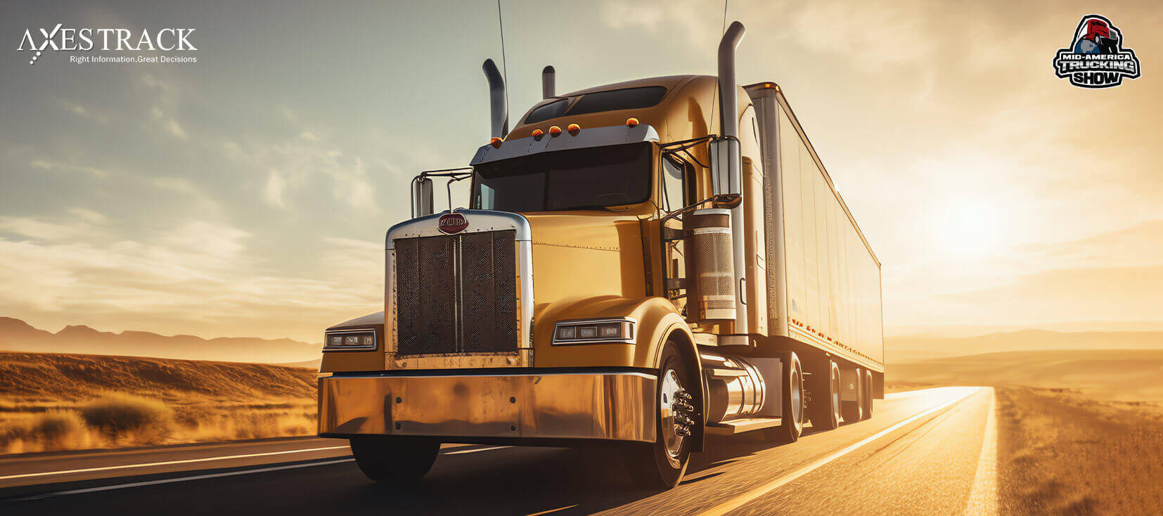 Modern long-haul truck on an open highway representing fleet management solutions showcased by Axestrack at MATS 2025